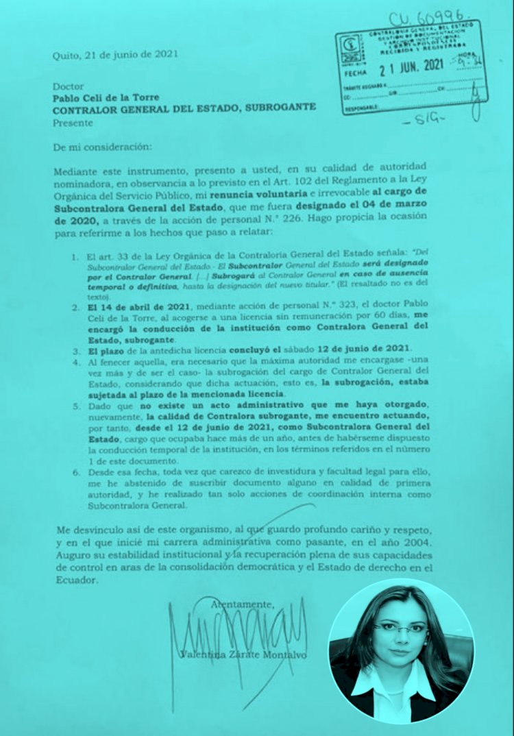 Valentina Zárate renuncia a su función como Subcontralora