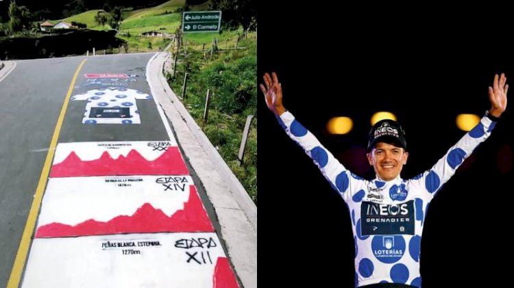 Los logros de Richard Carapaz están pintados en la vía a El Carmelo en Carchi, el ciclista agradeció en sus redes sociales