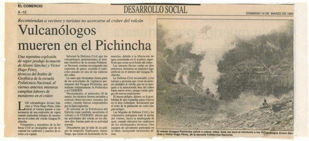 30 años del fallecimiento de dos vulcanólogos en el cráter del Guagua Pichincha
